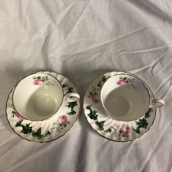 Allyn Nelson Fine Bone China England Cup & Saucer Sets Pink Roses & Ivy - Picture 10 of 14
